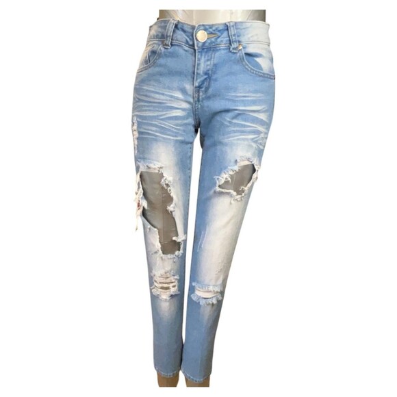 VIP Jeans Women 3 Distressed Destroyed Low Rise Skinny Stretch (W28 L27) - Picture 1 of 13